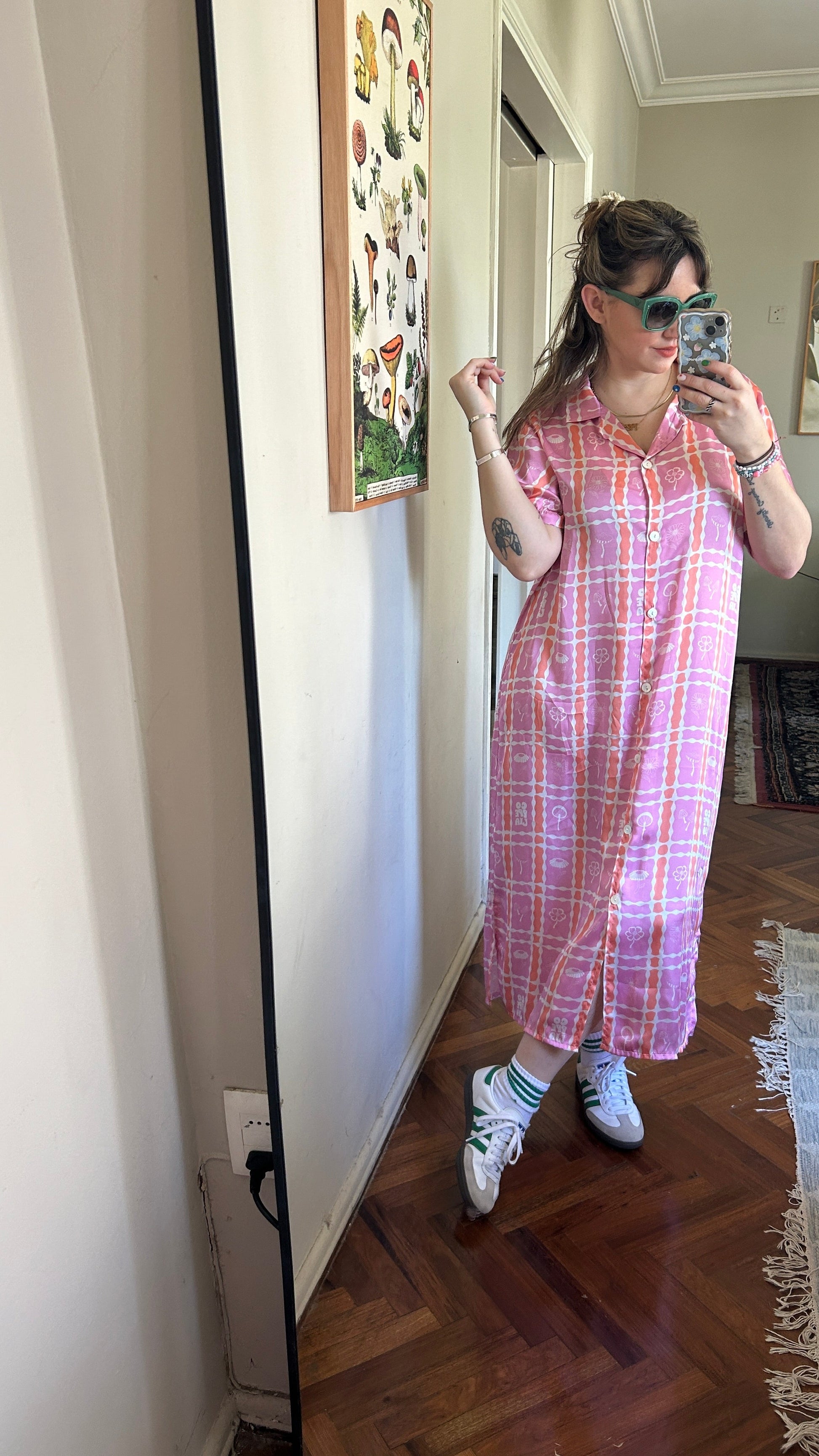 long shirt dress pink colorful pattern